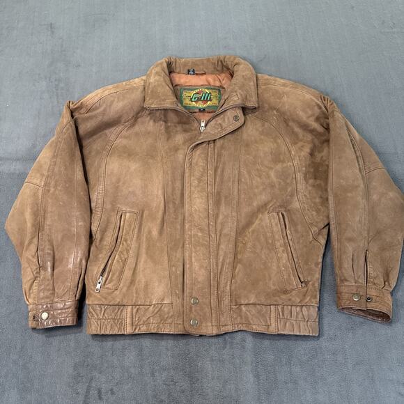 Vintage 90s G-III Global Identity Leather Brown Bomber Aviator Jacket Size M - Picture 1 of 8